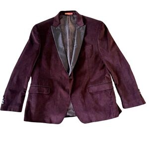 TALLIA 46R Velvet Dinner Jacket Tuxedo Modern Fit Burgundy / Black